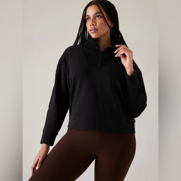 ATHLETA BLACK RETROPLUSH REVIVE HALF ZIP SWEATSHIRT SIZE M - Picture 1 of 9